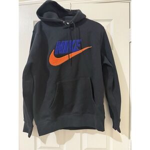 NEW Nike Club Fleece Black Safety Orange Men's Pullover Hoodie Sz M See Descript